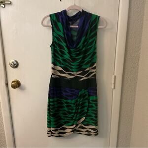 BCBGMaxAzria Evergrenco Geometric Print Drape Jersey Knit Dress XS Casual Party